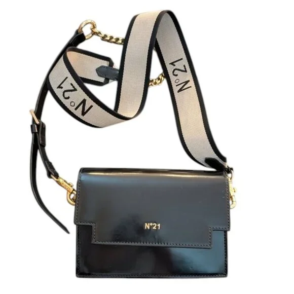 No. 21 Mini Baguette Small Logo Strap Crossbody Webbing Foldover Handbag Purse